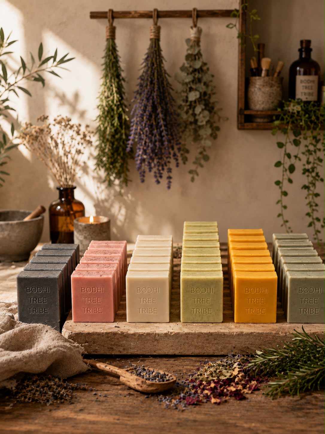 Assorted handmade artisan soap bars by Bodhi Tree Tribe