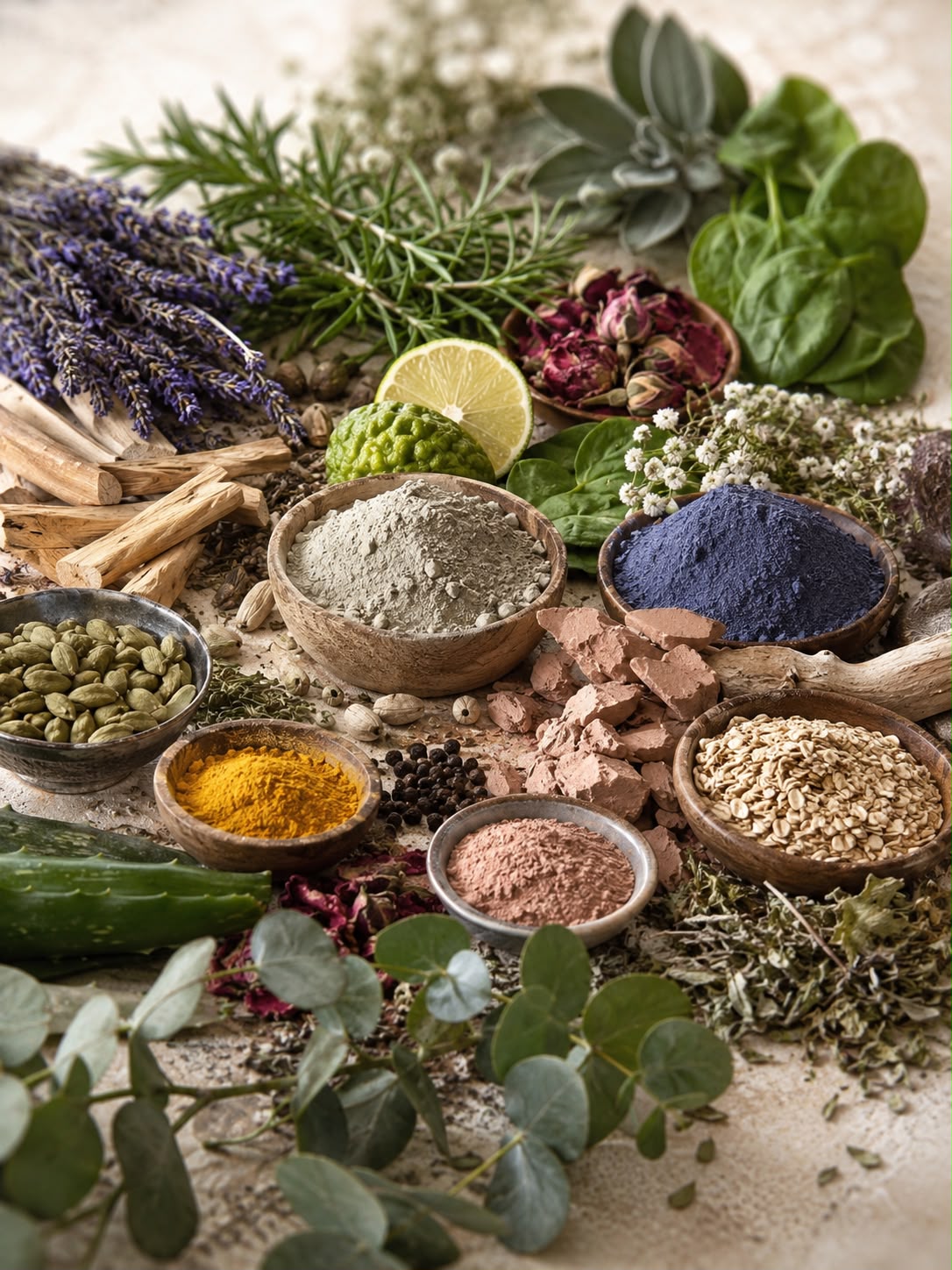 Colorful handmade soaps made with mica, clays and botanical powders