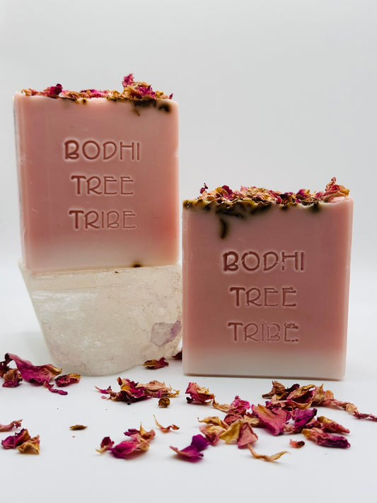 Artisan Soaps , Handmade soaps, Organic, Eco friendly, 6.5 OZ soaps, natural soap, Lovespell fragance, dry roses, rose clay, buttermilk base, bodhi tree tribe, concious living, earth friendly, made with love.