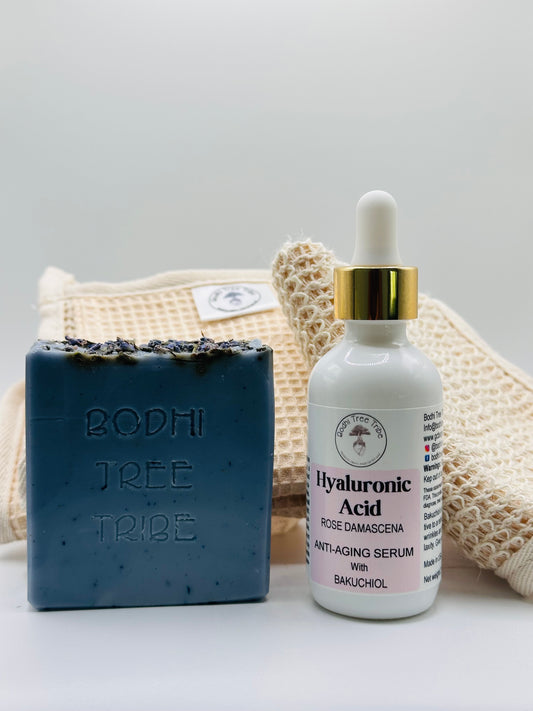 Hyaluronc acid, lavander soap and organic wash cloths, calming, self care ritual, made with love